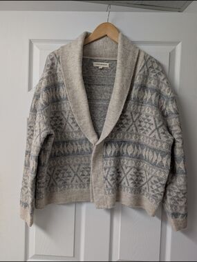 Lucky Brand Fair Isle Shawl Collar Cardigan – Blue & Gray Southwestern Knit